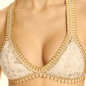Pilyq Swim Gold and White Snakeskin Bikini Top